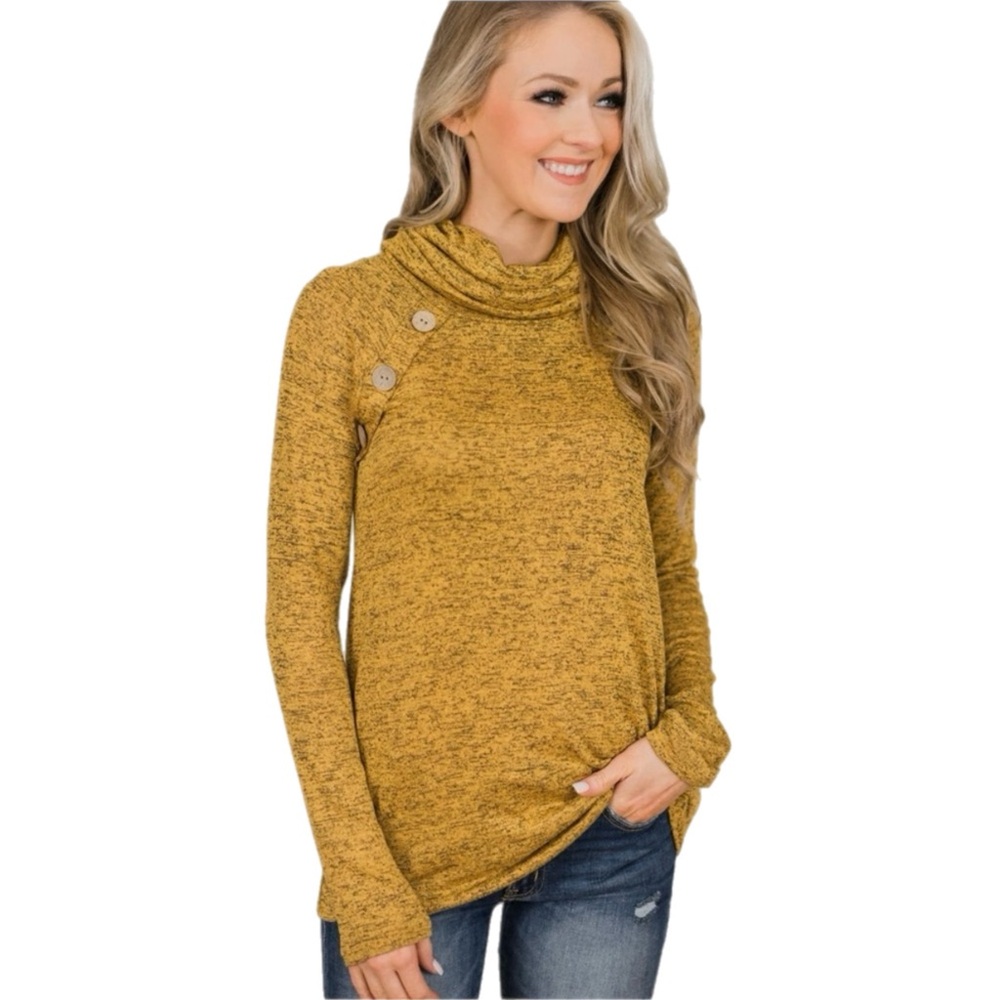 Mustard Cowl Neck Button Detail Top‎ Long Sleeve Blouse M - Picture 9 of 9